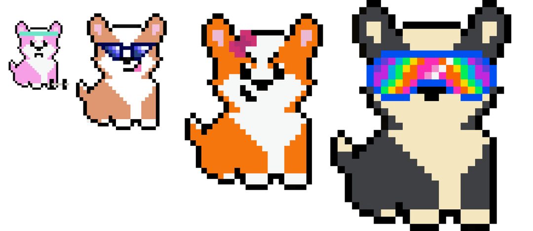 Pixel Corgis illustrating the theme of Corgi on Base.